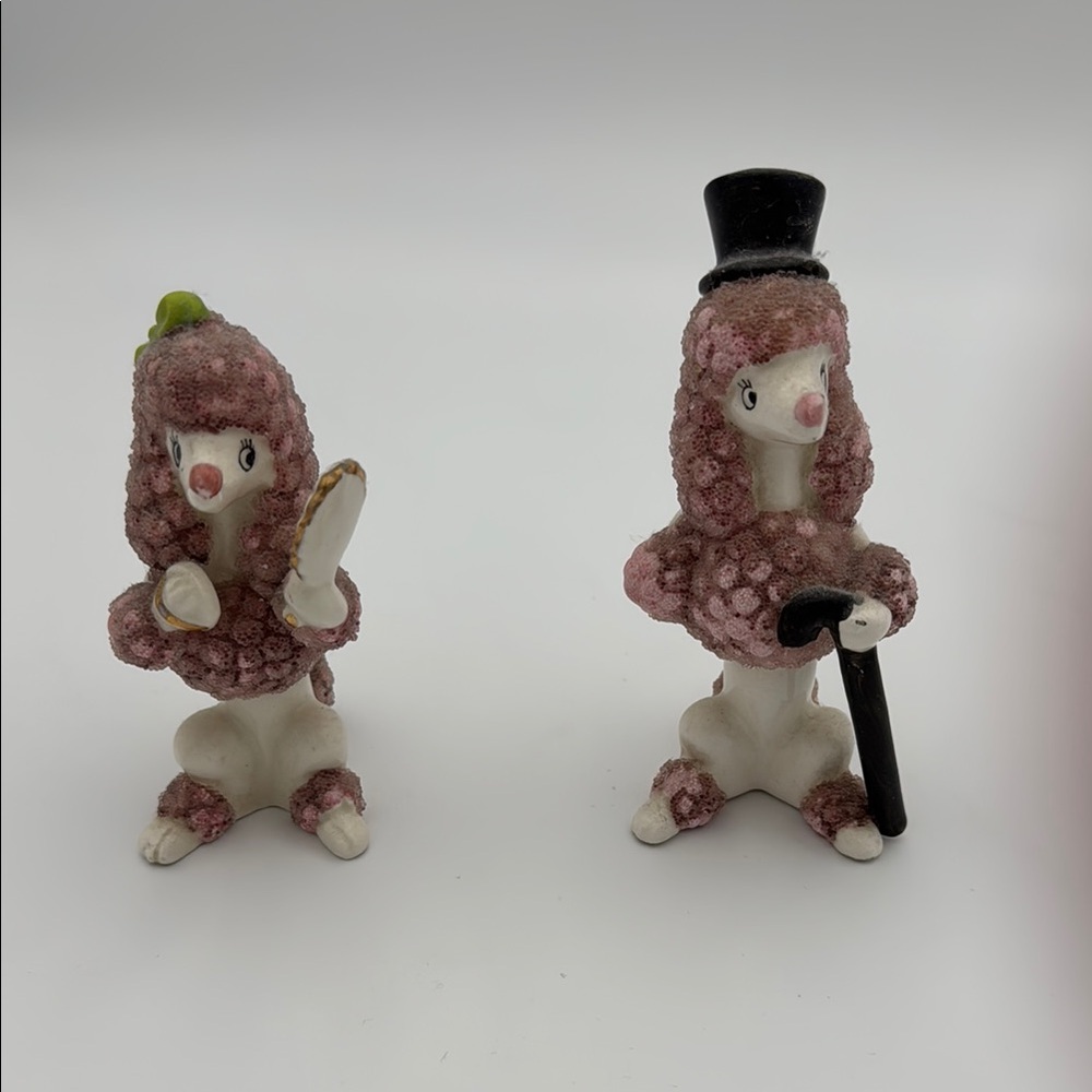 Charming Pink Poodle Figurines Set